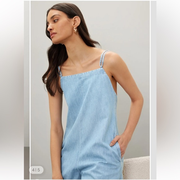 APC light Blue Denim Wide Leg Square Neck Tie Back Jumpsuit sz 42. XL - Picture 3 of 16